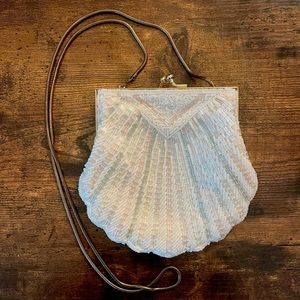 Vintage beaded clamshell-style evening bag in pastels